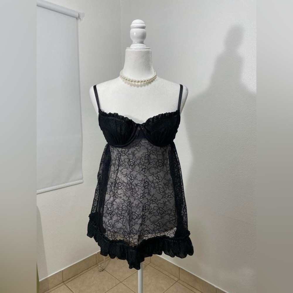 Victoria's Secret Black Chemise with Sheer Lace slip dress.